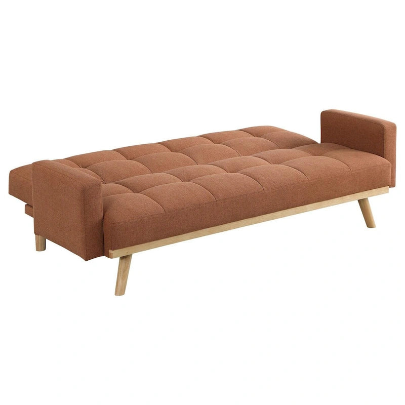 78 Inch Sofa Futon Bed with Tufted Back, Angled Legs, Orange Fabric