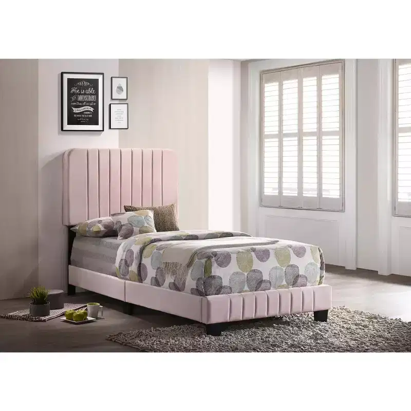 Passion Furniture Lodi Velvet UpholsteChannel Tufted Twin Panel Bed