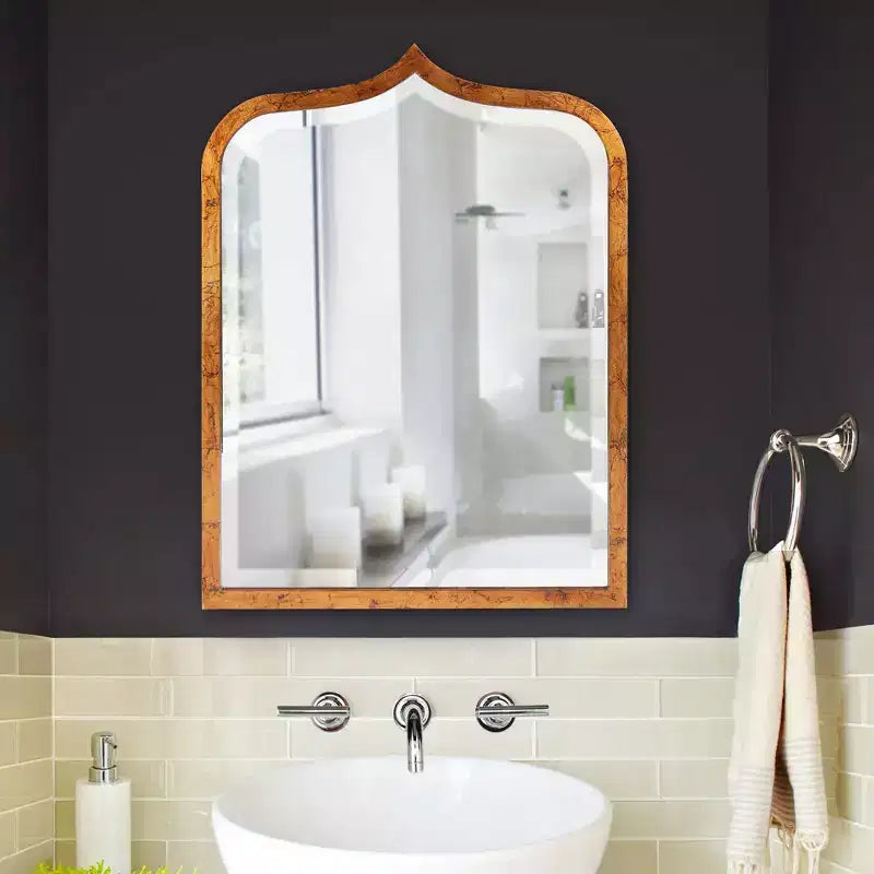 Howard Elliott 24"x32" Carson Carrington Tanumshede Antique Gold Mirror: Arched Wood Frame, Beveled Glass, Wall Mount