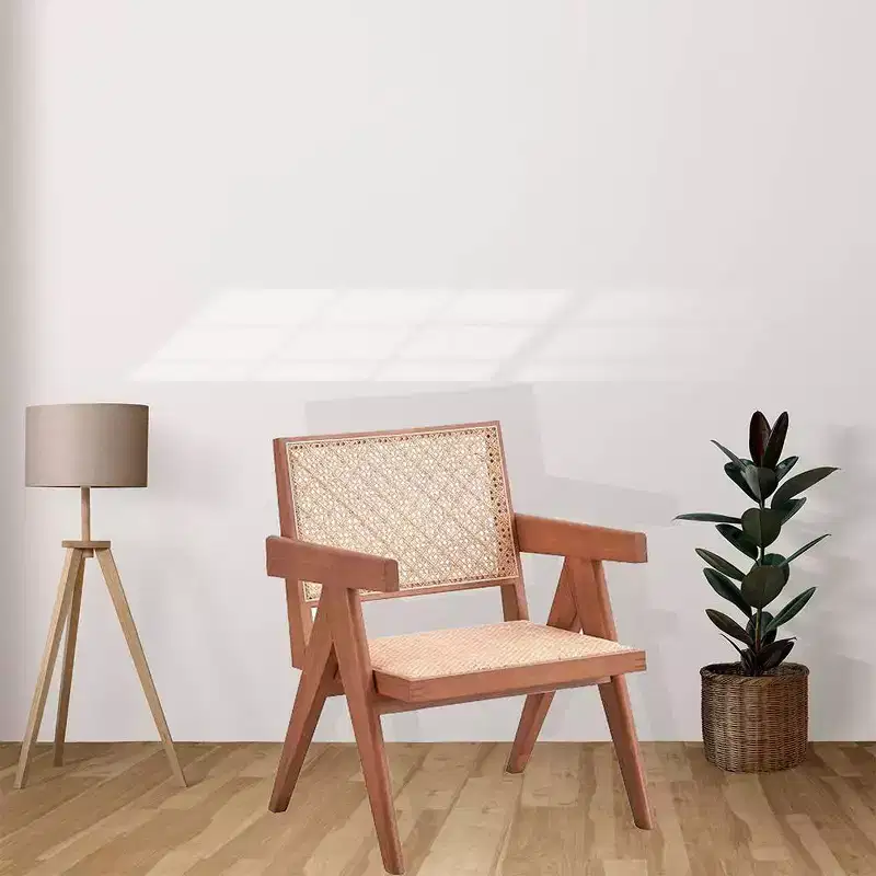 24 Velentina Accent Chair Rattan/Natural Finish - Acme Furniture: Leather Upholstery, Tufted, Wood Composite Frame