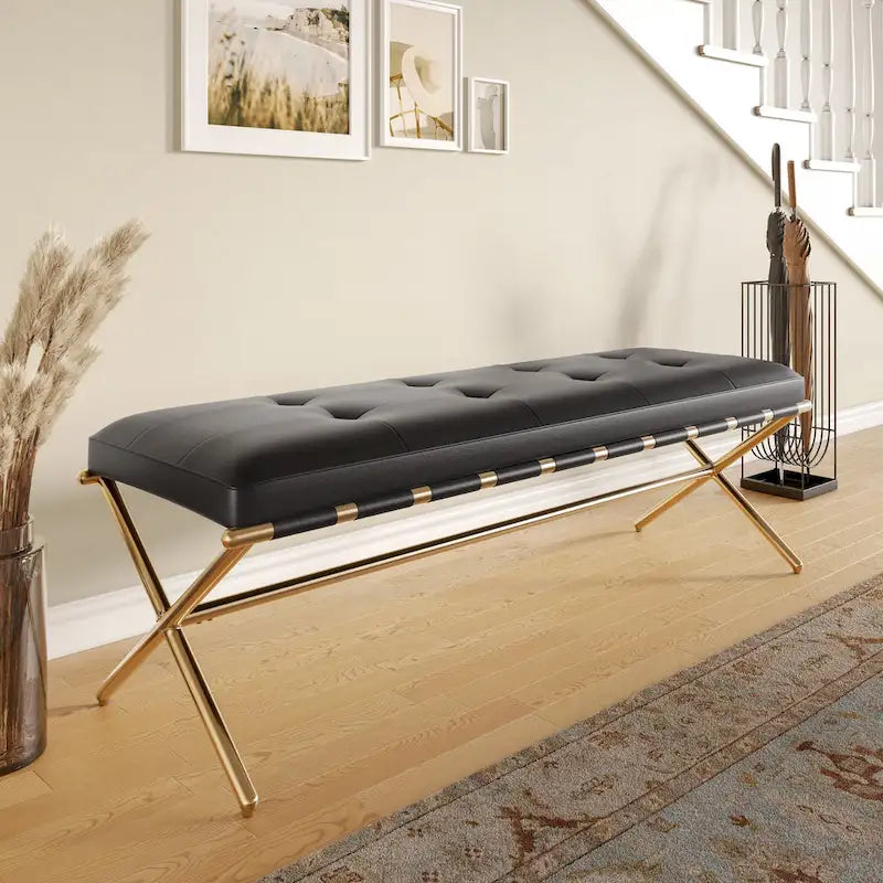 Contemporary Black Faux Leather Bench