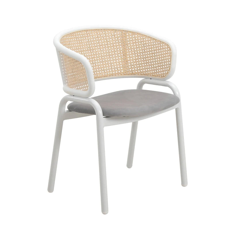 Modern Stylish Dining Arm Chair with Rattan Back and Steel Legs