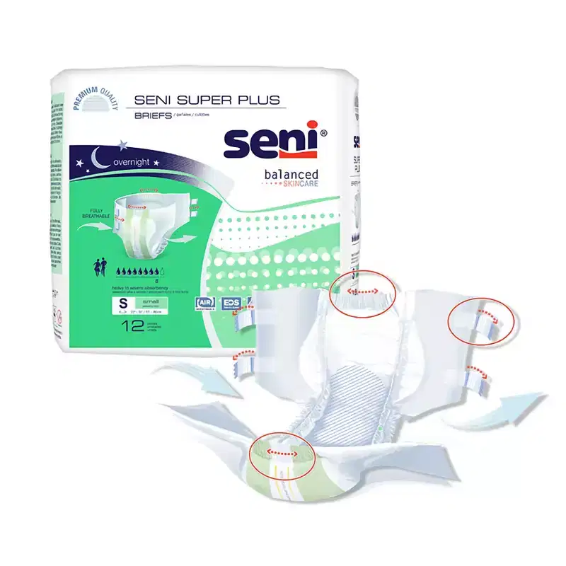 Seni Super Plus Adult Incontinence Brief S Heavy Absorbency Breathable / Overnight, S-SM12-BP1, Heavy to Severe