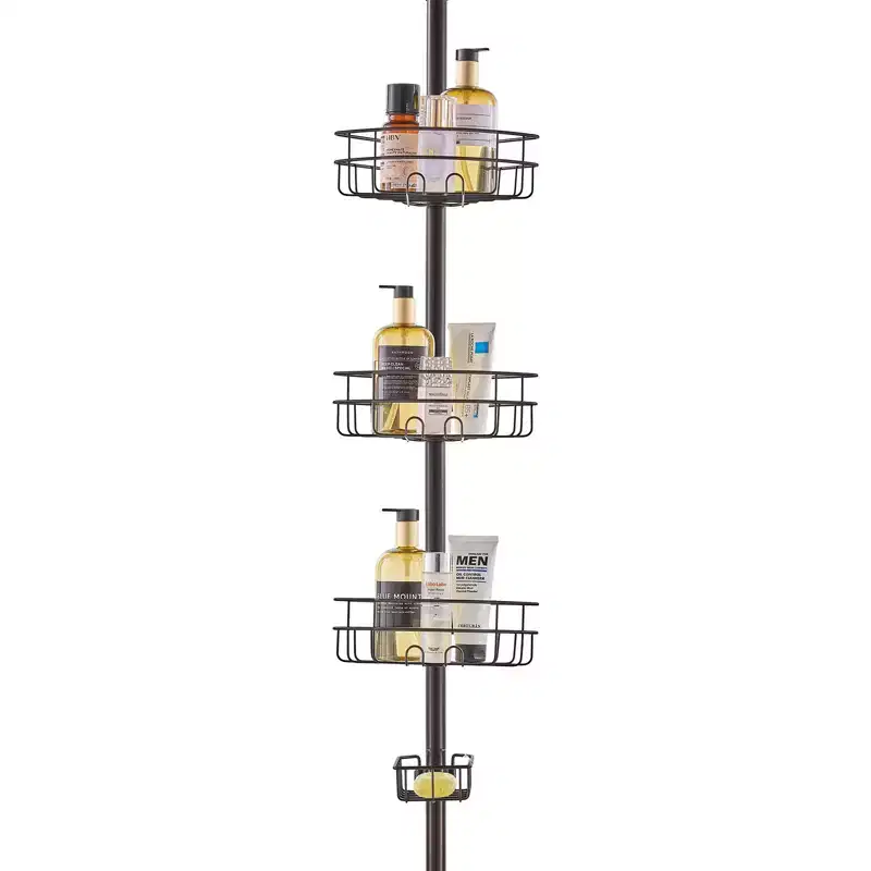 3-Tier Shower Corner Caddy Tension Pole, Adjustable 39