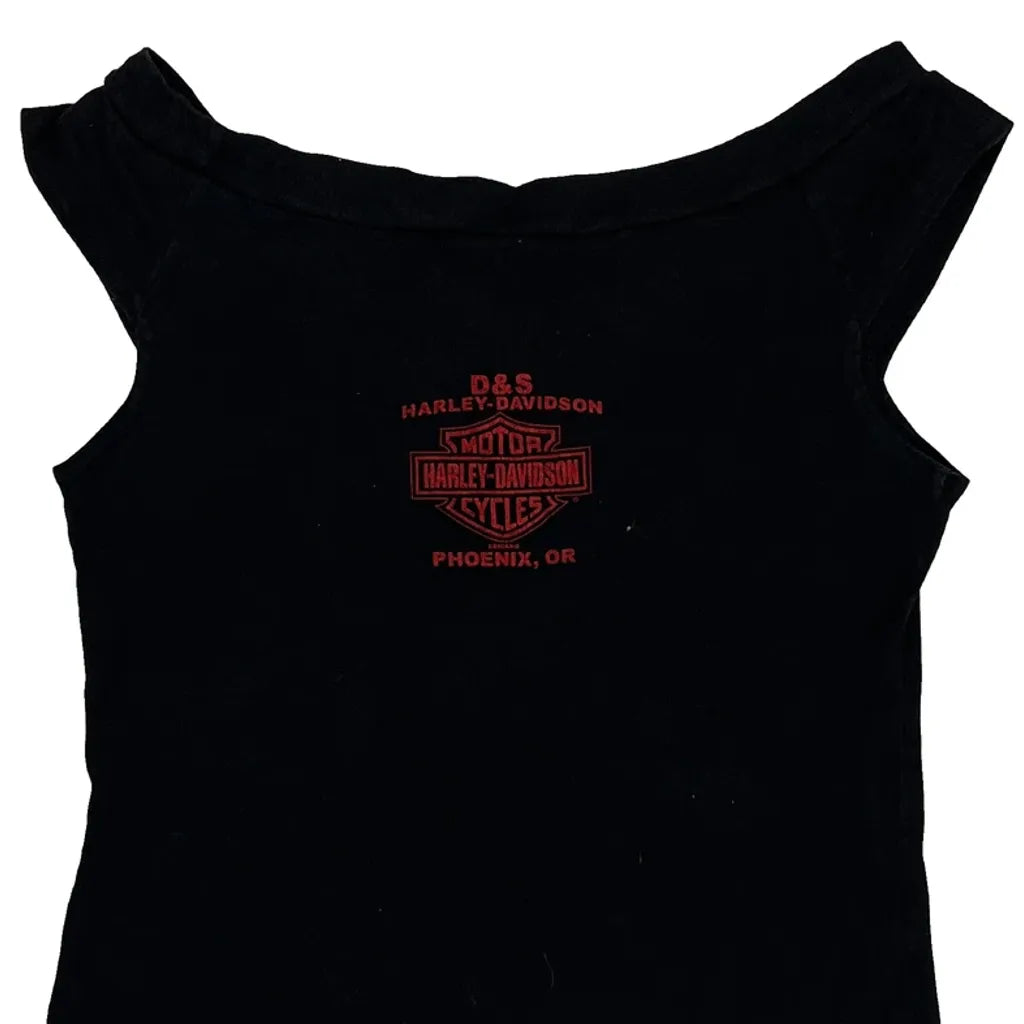 Graphic Sleeveless Top Women Medium Black Cotton Casual Fitted Round Neck
