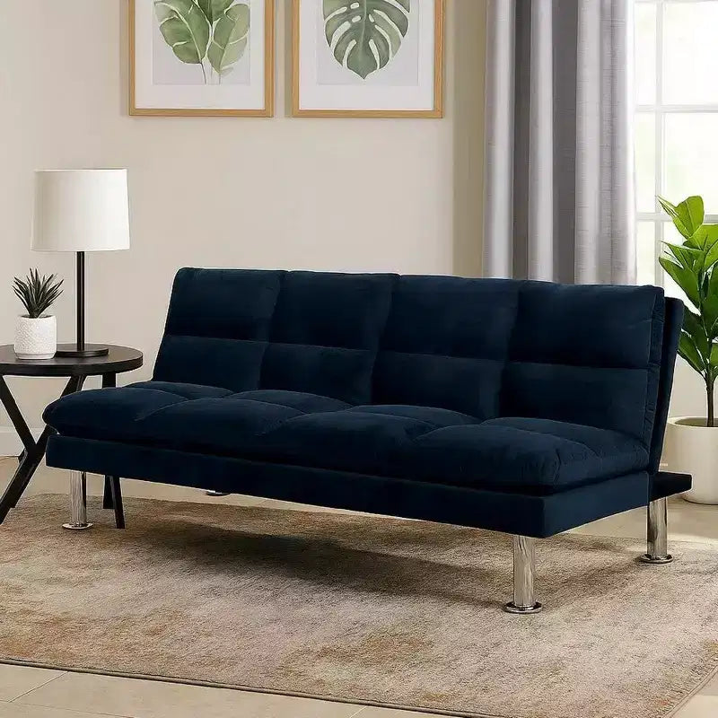 Royal Hampton Sofa with Tufted Padded Seating and Metal Legs, Blue