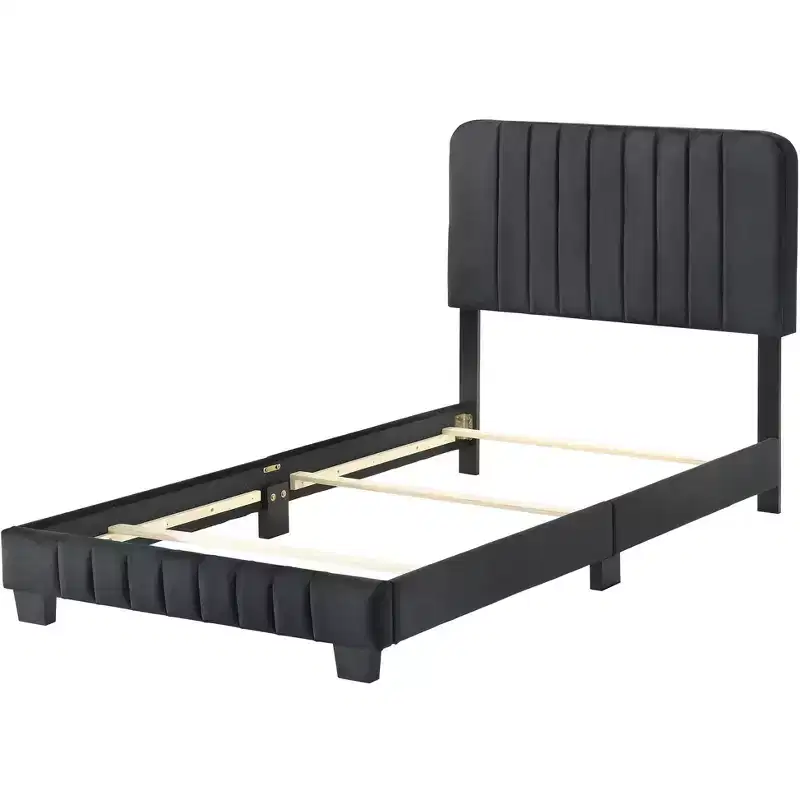 Passion Furniture Lodi Velvet UpholsteChannel Tufted Twin Panel Bed