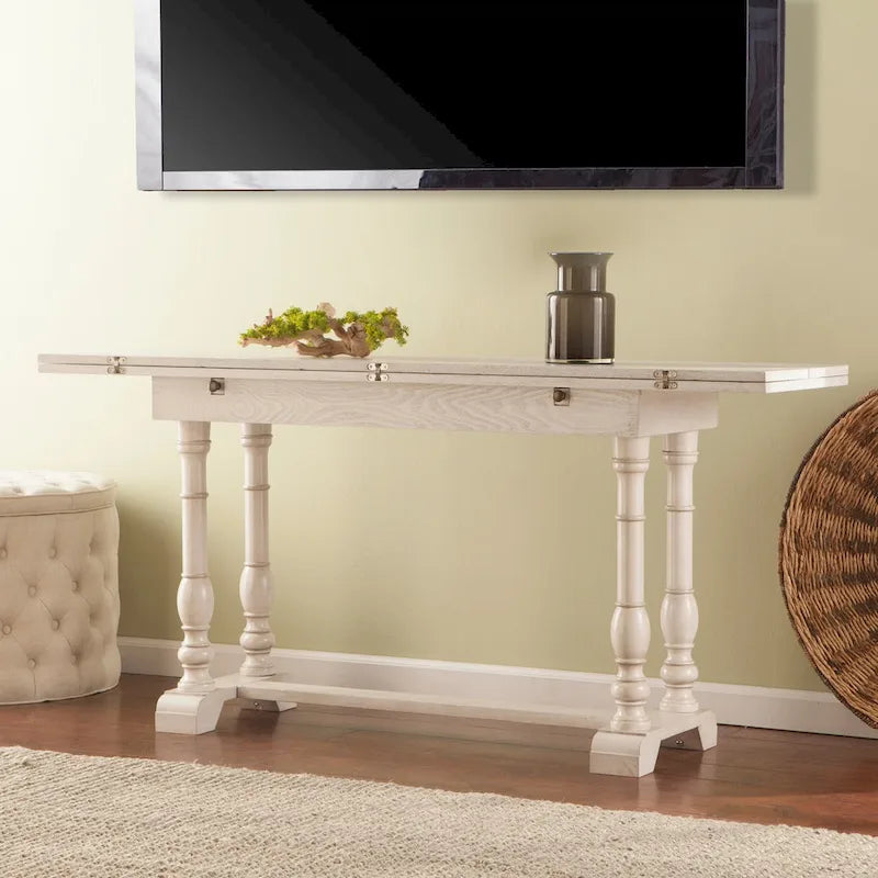 Farmhouse Drop Leaf Trestle Console to Dining Table