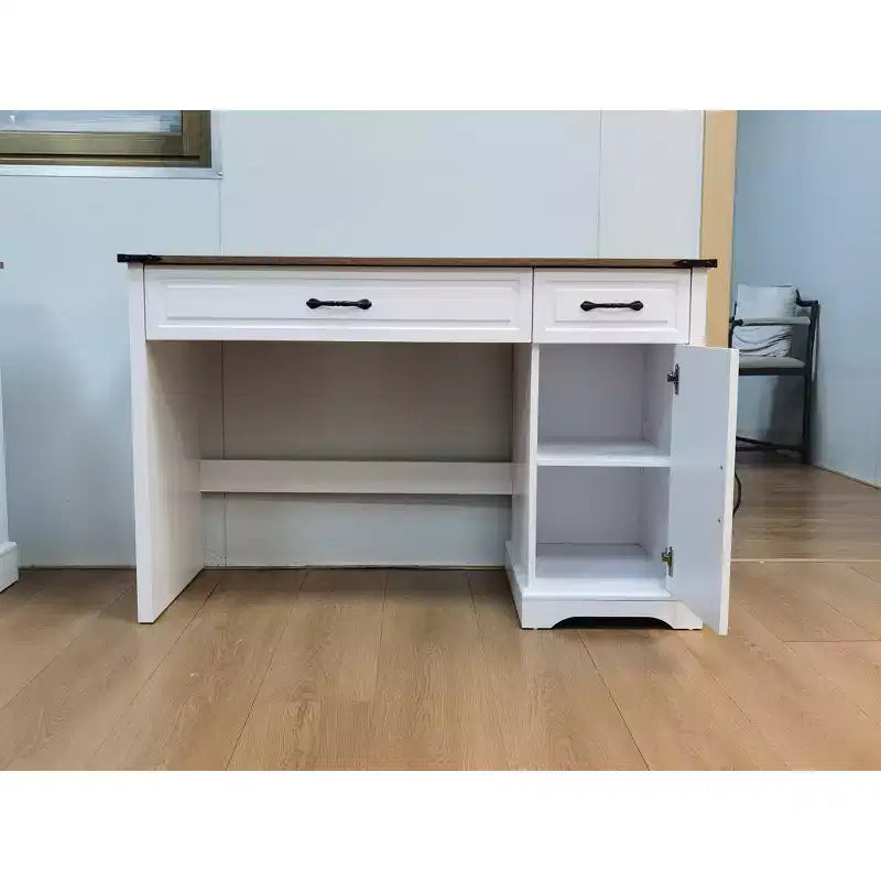 47-Inch White Computer Desk with 2 Drawers & Cabinet, Rectangle Writing Study Table for Home Office, Large Workstation with Storage