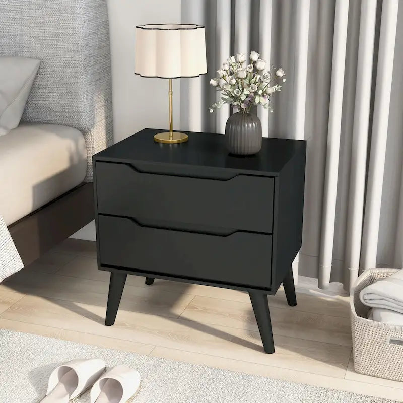 Mid-Century Modern Wood 2-Drawer Nightstand