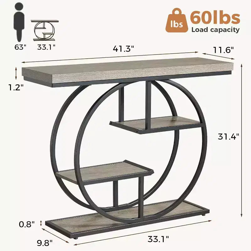 Industrial 4-Tier Console Table with Metal Frame and Wood Shelves