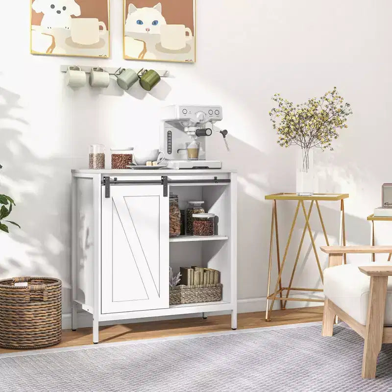 Buffet Cabinet, Farmhouse Sideboard, Bar Cabinet with Adjustable Shelf, Sliding Barn Door for Kitchen