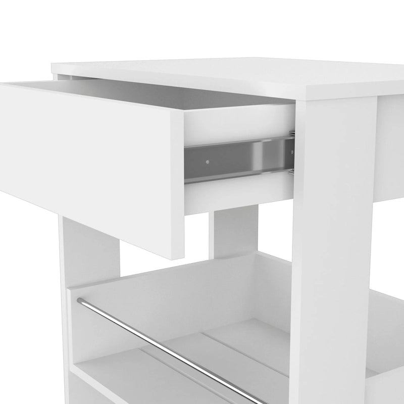 White and Dark Brown Stationary Kitchen Island with 2 Cabinets and 3 Open Shelves