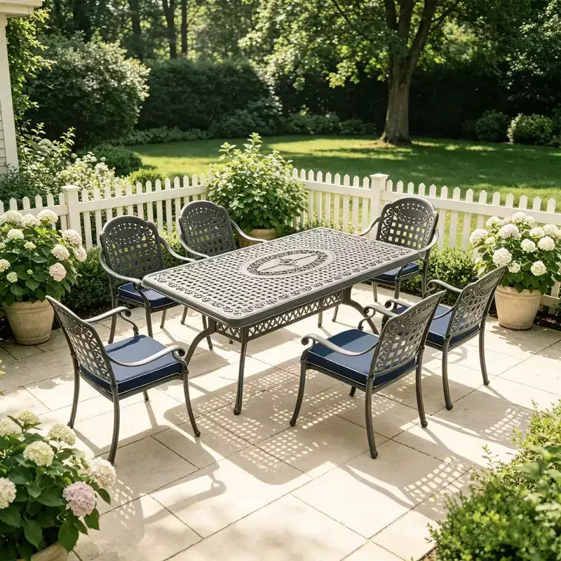 5-Piece Rectangular Cast Aluminum Patio Dining Set for Outdoor Backyard Garden Deck Poolside with Cushions