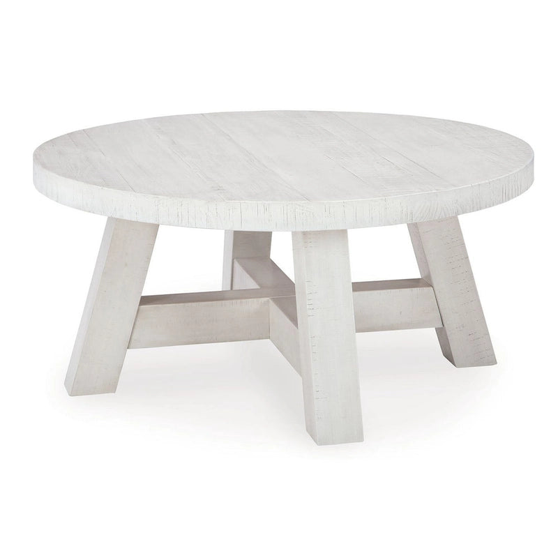 Round Cocktail Coffee Table, Rustic Posts, 40 Inch White Pine