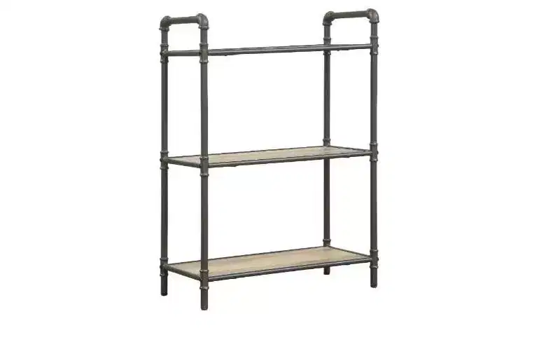Antique Oak & Sandy Gray Metal 3-Tier Bookcase, 1-Person