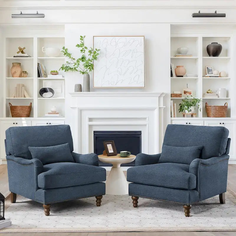 Modern Arm Accent Chair Upholstered with Solid Wood Frame and Lumbar Pillow