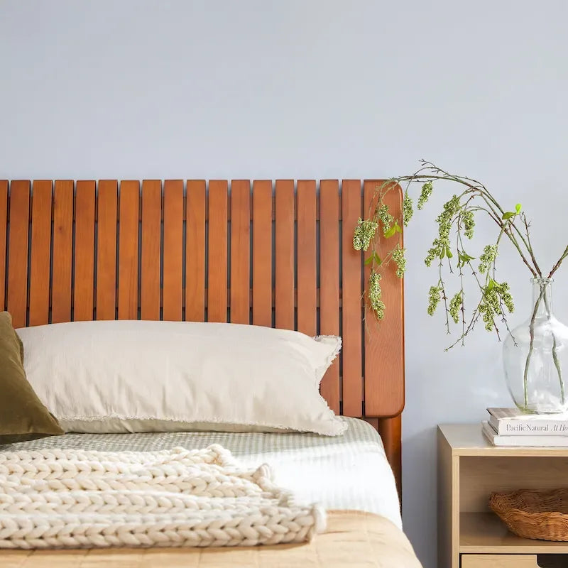 Slatted Headboard Modern King Platform Bed Frame - Wood Slat Support, No Box Spring Needed