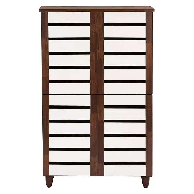 Gisela Two-Tone Shoe Cabinet with 4 Door Oak/White - Baxton Studio
