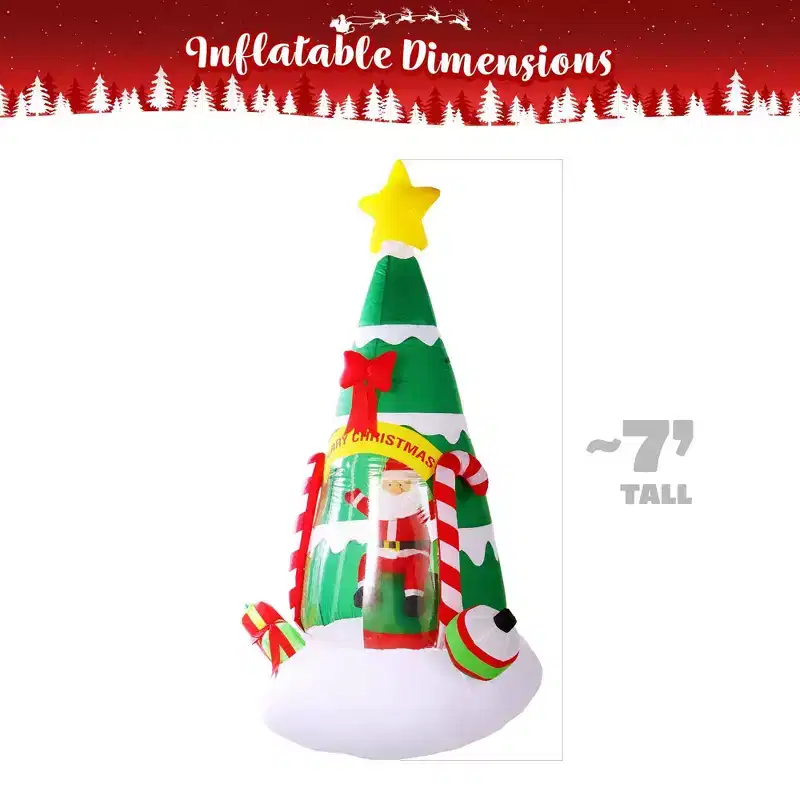 G128 7 ft Inflatable Christmas Tree with Santa Claus, Candy Canes & LED Lights