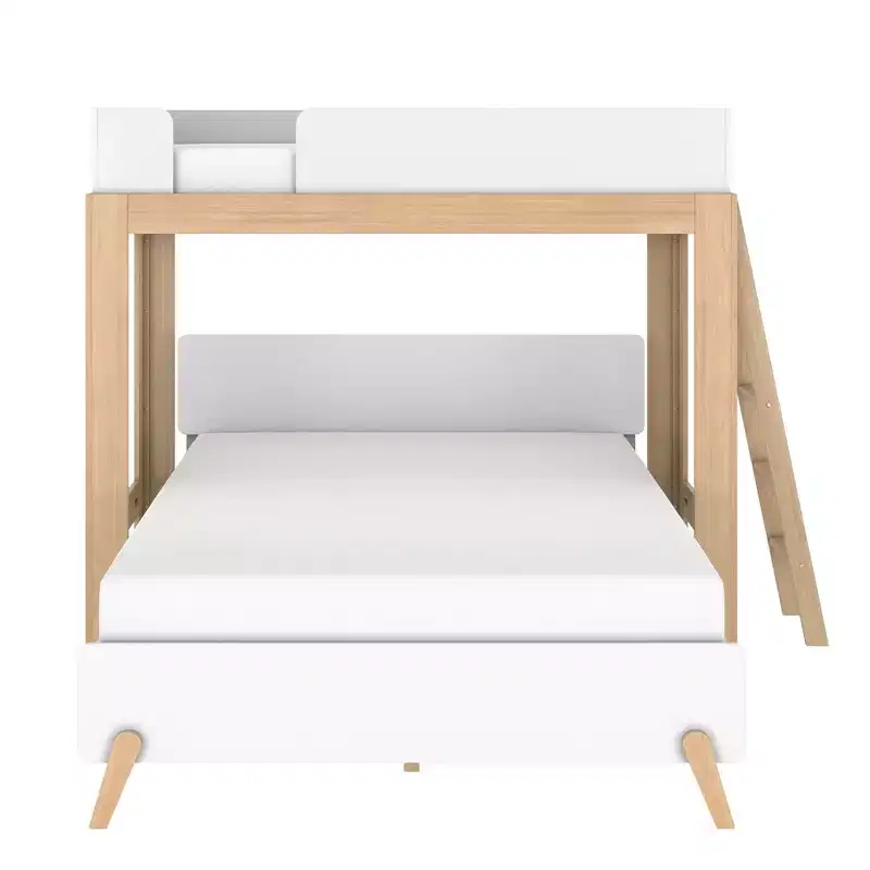 Max & Lily Mid-Century Modern Twin over Queen L-Shaped Bunk Bed, Solid Wood