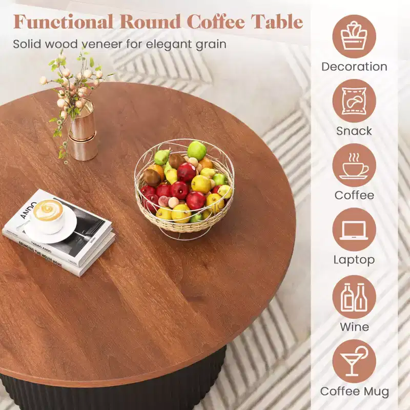 Costway Round Coffee Table 32 Tea Table with Solid Wood Frame Home Accent Cocktail Table