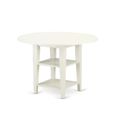 HomeStock 5-Pc Linen White Finish Solid Wood Top - Round Dining Room Set with Dropleaf - Seats 4