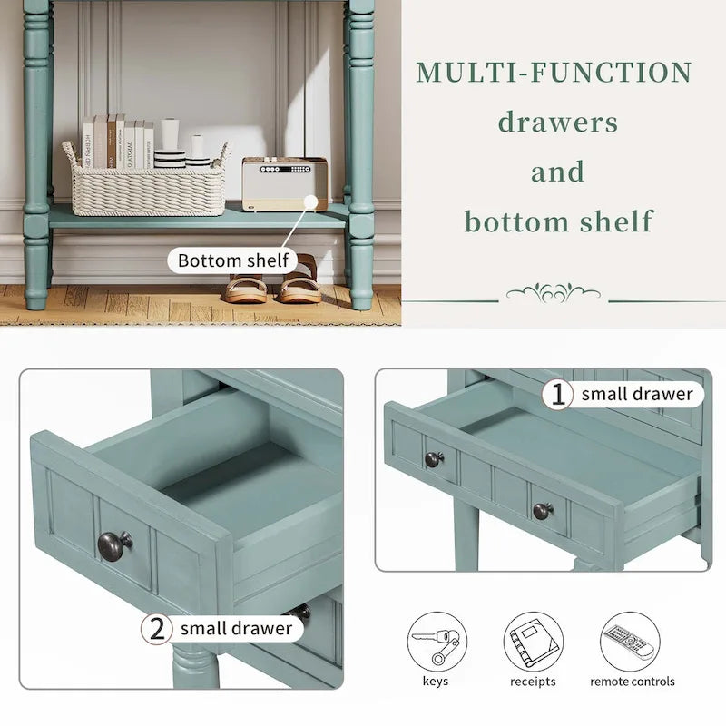 Narrow Console Table with Drawers and Bottom Shelf