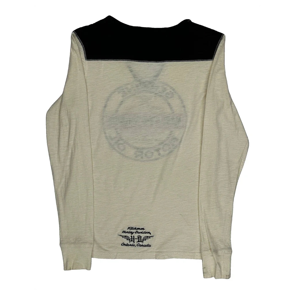 Motor Oil Graphic Long Sleeve T-Shirt Small Cream Cotton