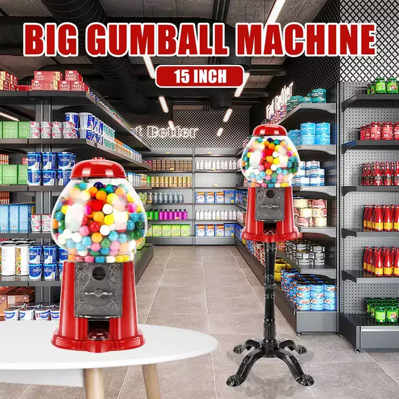 JVNOXK-5 Inch Commercial Red Bubble Gum Machine Stand, Key-Operated Free Candy Dispenser Bubble Gum Machine Coin-Operated Halloween Christmas Party