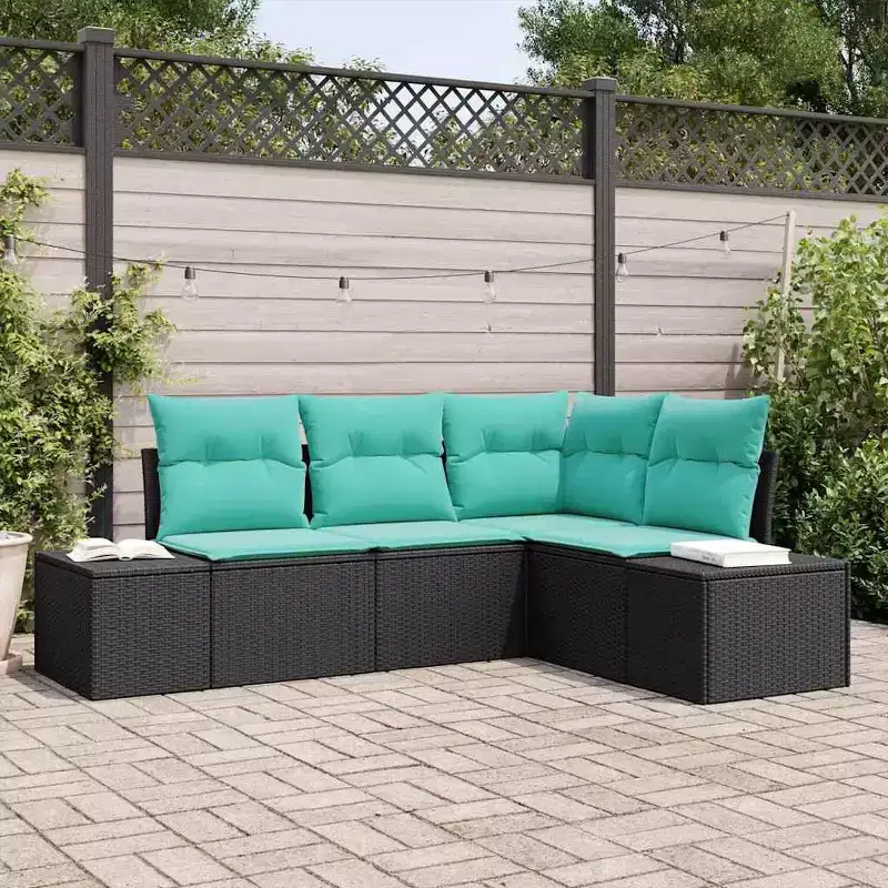 vidaXL Garden Sofa Set with Cushion 4 pcs Black and Turquoise