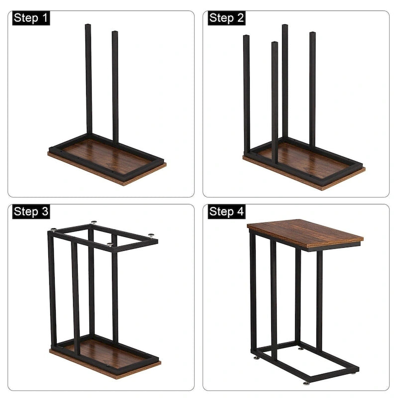 C-Shaped End Table Small Side Table Sofa Table with Metal Frame