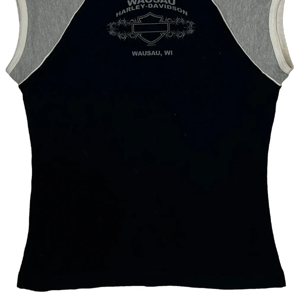 Women's Graphic Print Sleeveless Top Black Grey Cotton Medium