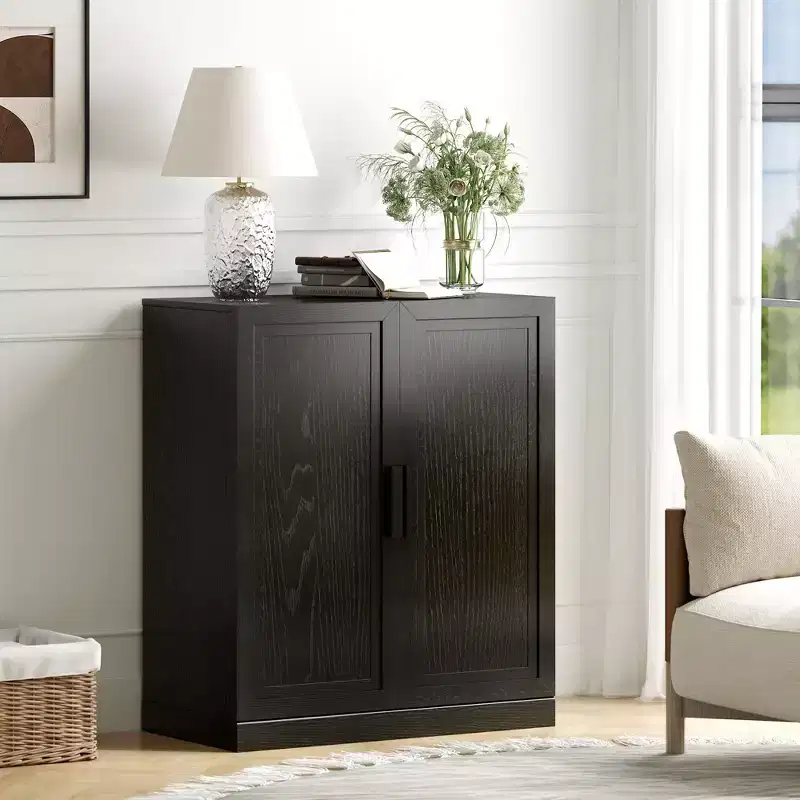 36x31x16 Wood Accent Cabinet with Adjustable Shelves in Black