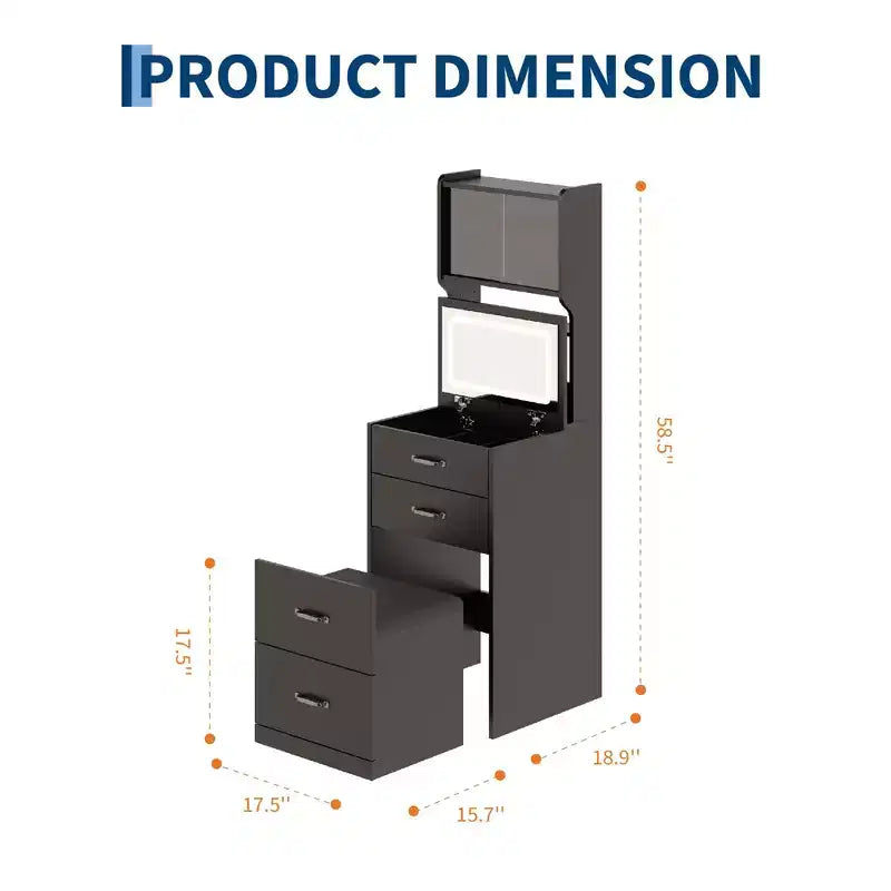 3 in 1 Vanity Desk with Flip up Mirror and Lights, Compact Makeup Vanity Set with Hidden Storage Stool, Small Dressing Table for Bedroom, Black
