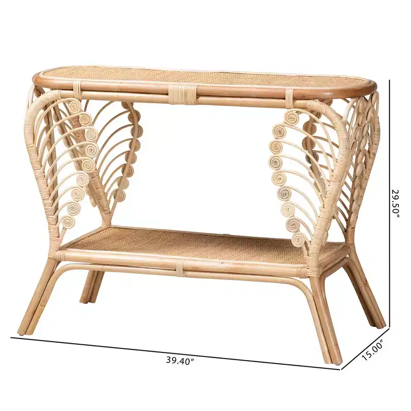 bali & pari Bastet Modern Bohemian Natural Brown Rattan 2-Tier Console Table