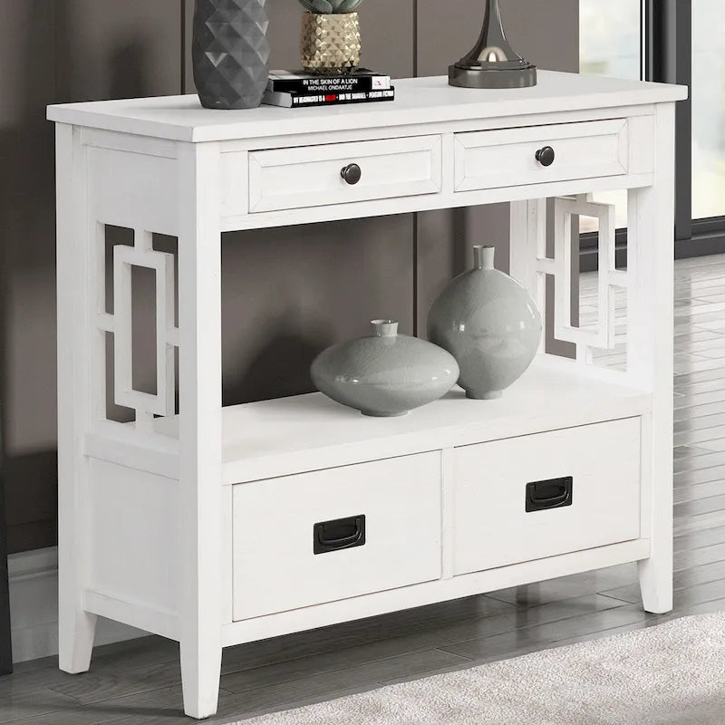 Console Table with 4 Drawers and Storage Shelf