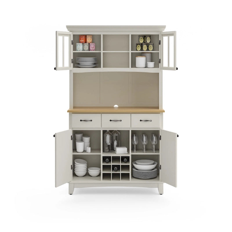 Off-White Server with Hutch & Wood Top