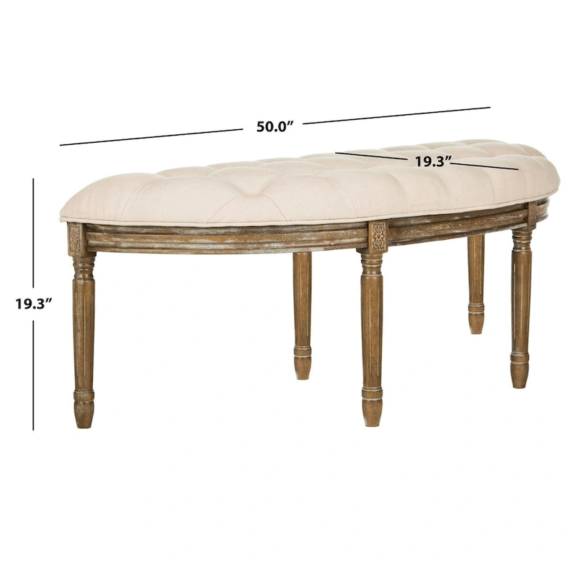 Rustic Semi-Circle Upholstered Bench with Wood Legs
