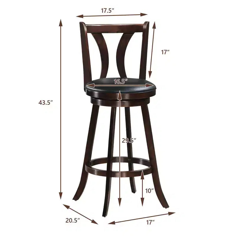 Swivel Bar Stools 29.5 with Rubber Wood Legs, PVC Leather Seat