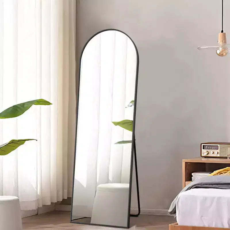38 in. W. x 71 in. H Full Length Arched Free Standing Body Mirror Metal Framed Wall Mirror Large Floor Mirror in Gold