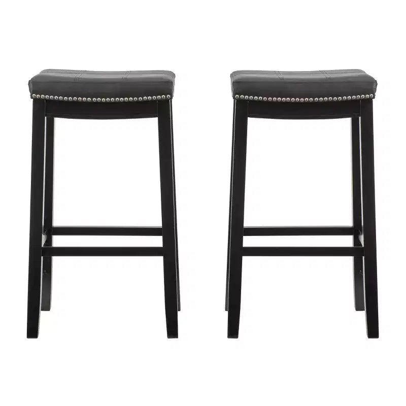 Set of 2 Faux Leather Barstools - Armless, Backless with Footrest, Fixed Height