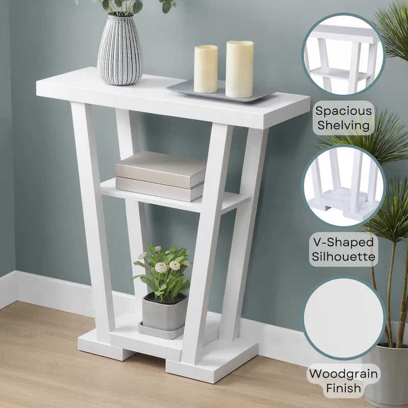 V-Shaped Console Table with Shelves