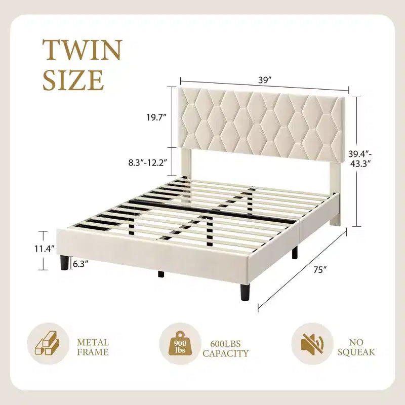 Twin/Full/Queen/King Bed Frame Upholstered Platform with Headboard and Strong Wooden Slats