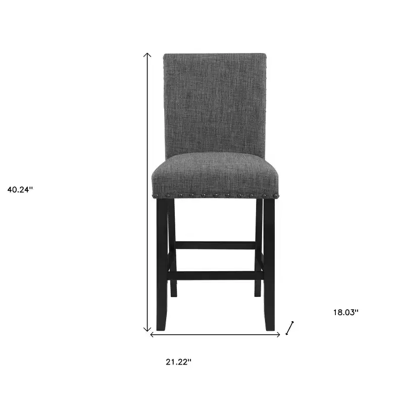 HomeRoots Set of Two 26 Gray and Black Wood and Fabric Counter Height Bar Chairs