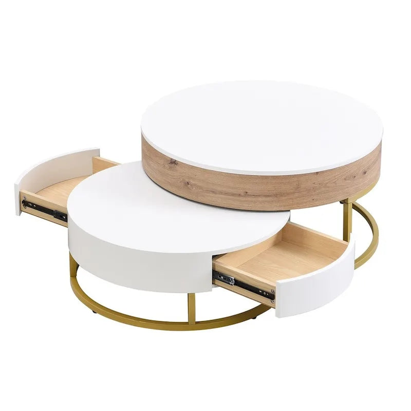 Modern Round Lift-Top Nesting Coffee Tables with Storage Drawers