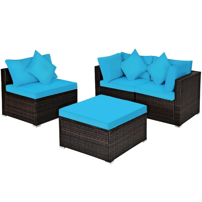 4 Pieces Patio Rattan Furniture Set with Removable Cushions and Pillows - Corner Sofa: 29 x 29 x 25