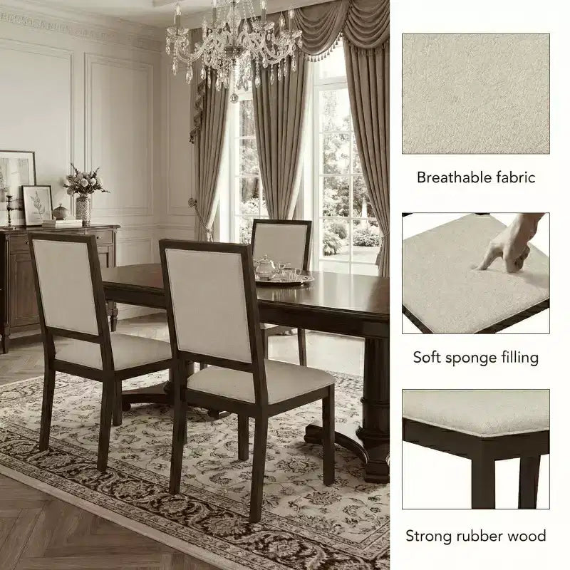 Set of 2 Wood Dining Chairs  Upholstered High Back Chairs for Kitchen, Dining Room, Brown