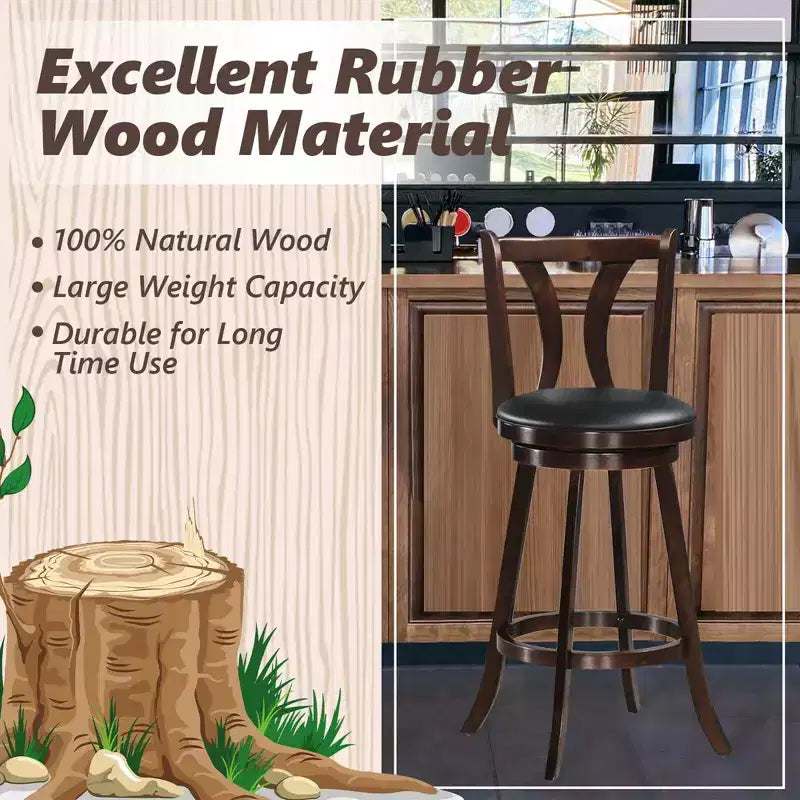 Swivel Bar Stools 29.5 with Rubber Wood Legs, PVC Leather Seat