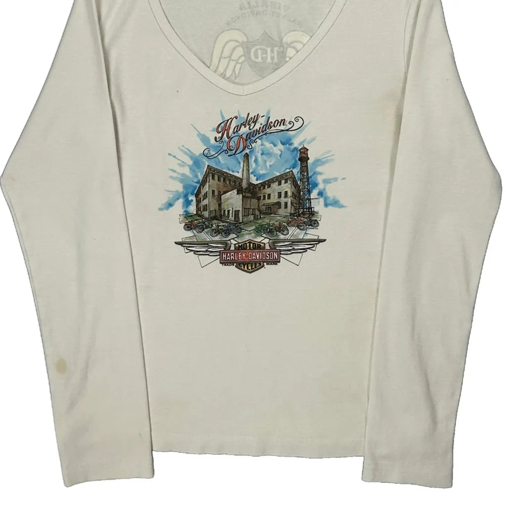Graphic Long Sleeve T-Shirt Large White Cotton Women's